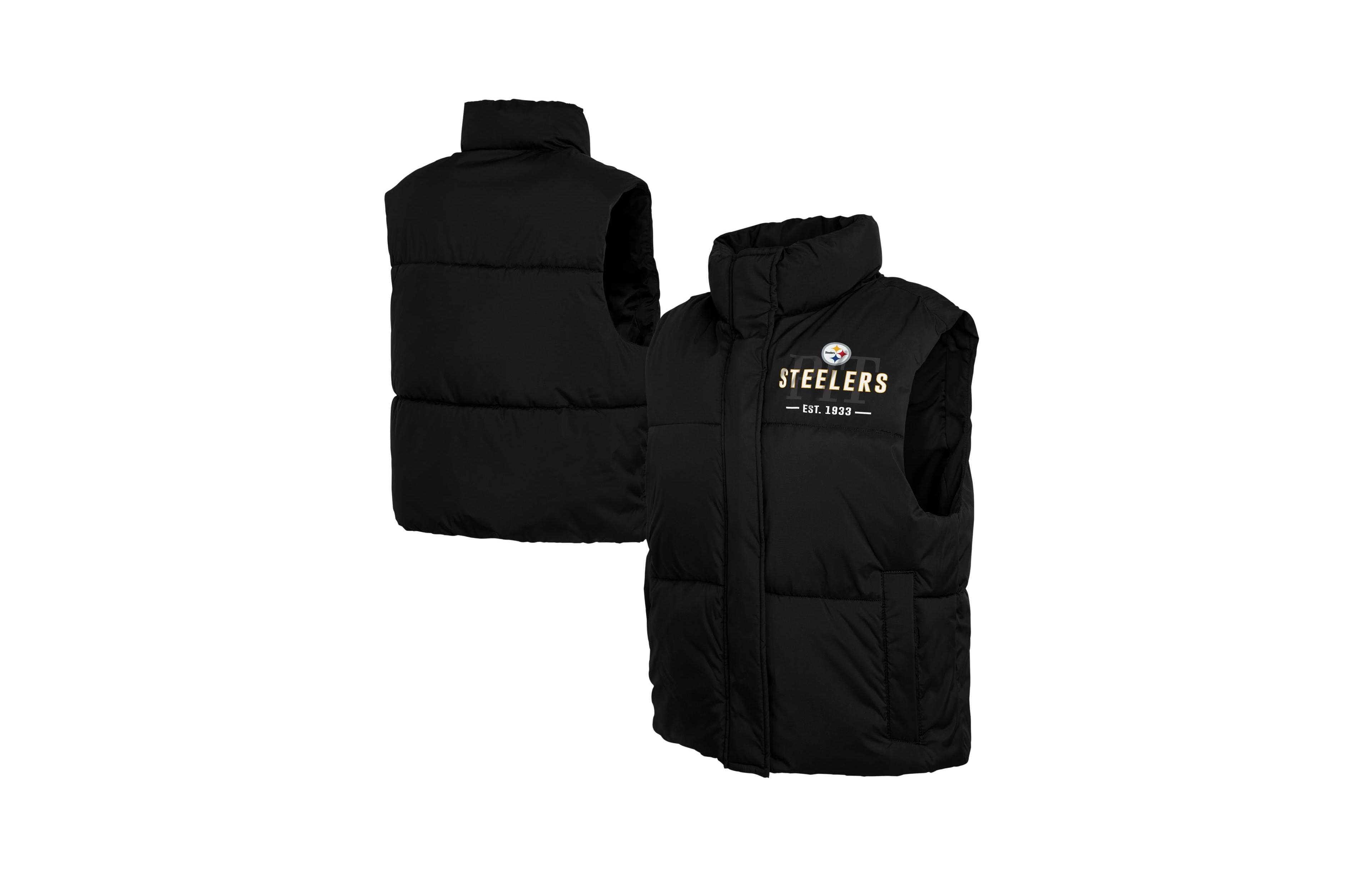 Wear by Erin Andrews Women's Black Pittsburgh Steelers Cropped Puffer Full-Zip Vest