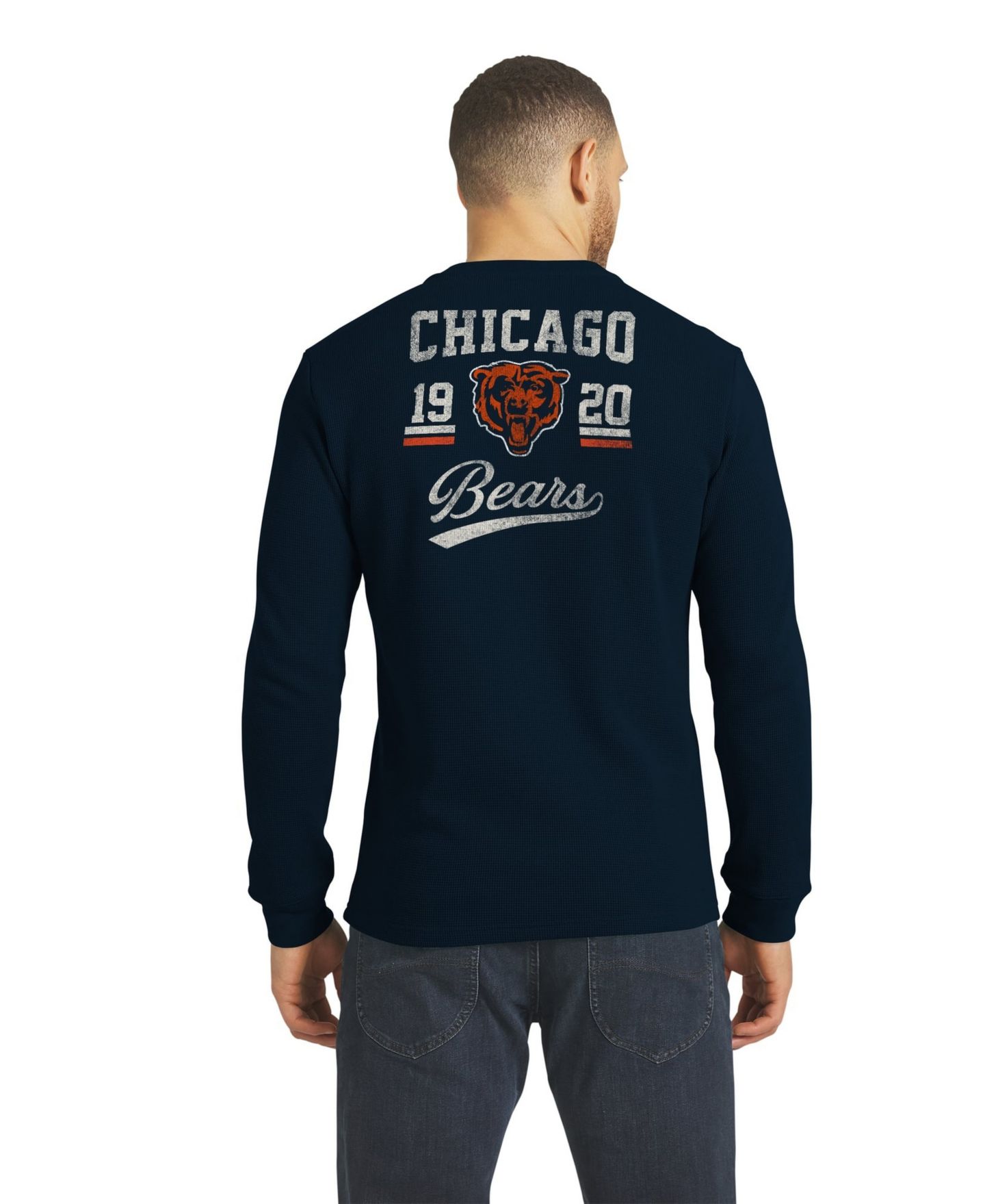 Мужская футболка Darius Rucker Collection By Fanatics Navy Chicago Bears Waffle-Knit Henley Long-Sleeve — фото 2
