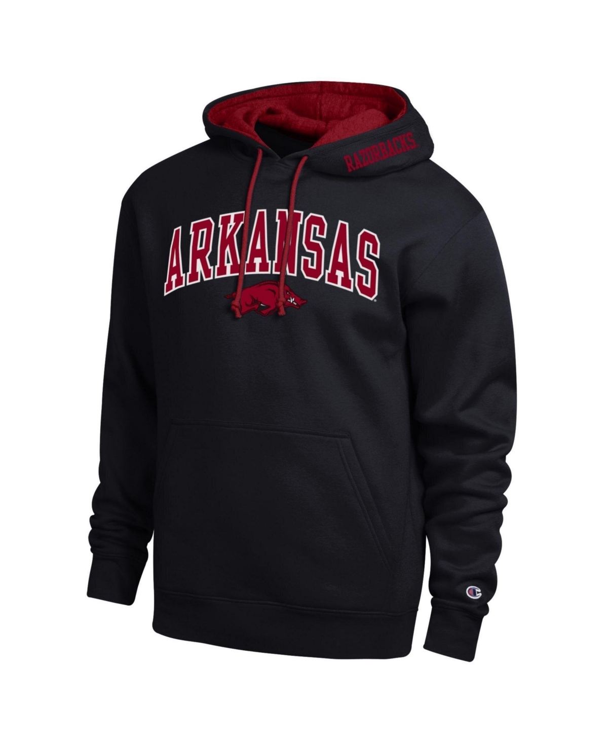 Champion Men's Black Arkansas Razorbacks Arch Tackle Twill Hoodie - Black