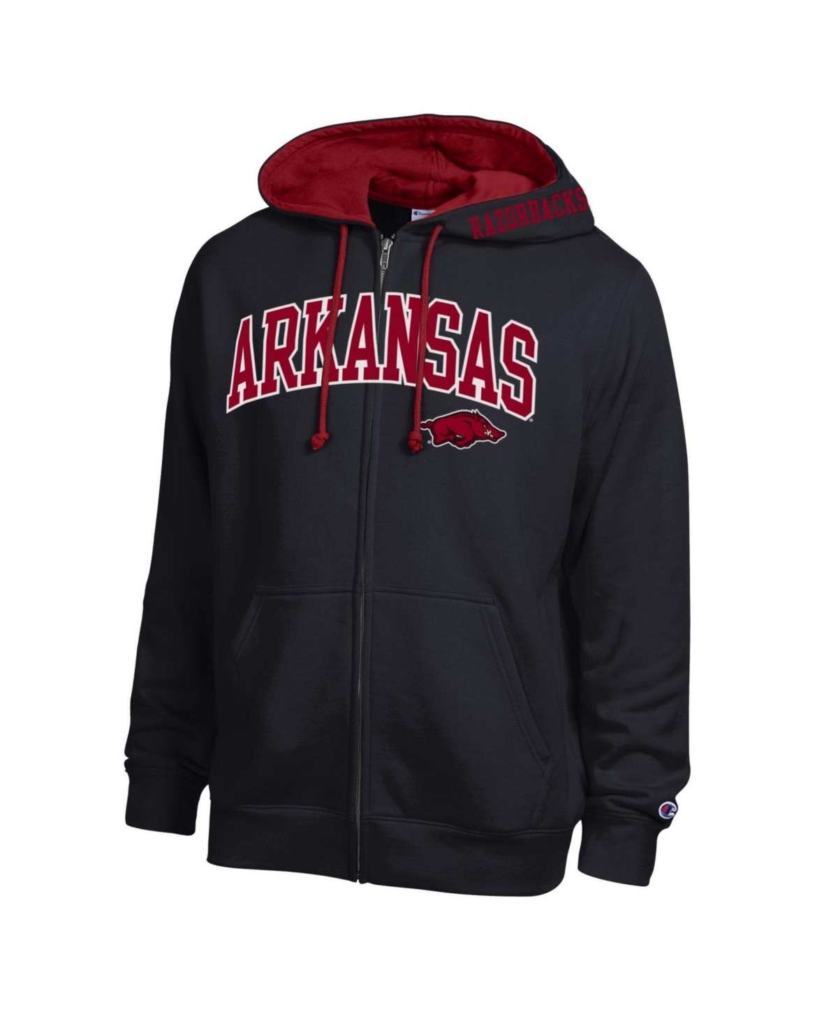 Champion Men's Black Arkansas Razorbacks Arch Logo Full-Zip Fleece Hoodie - Black