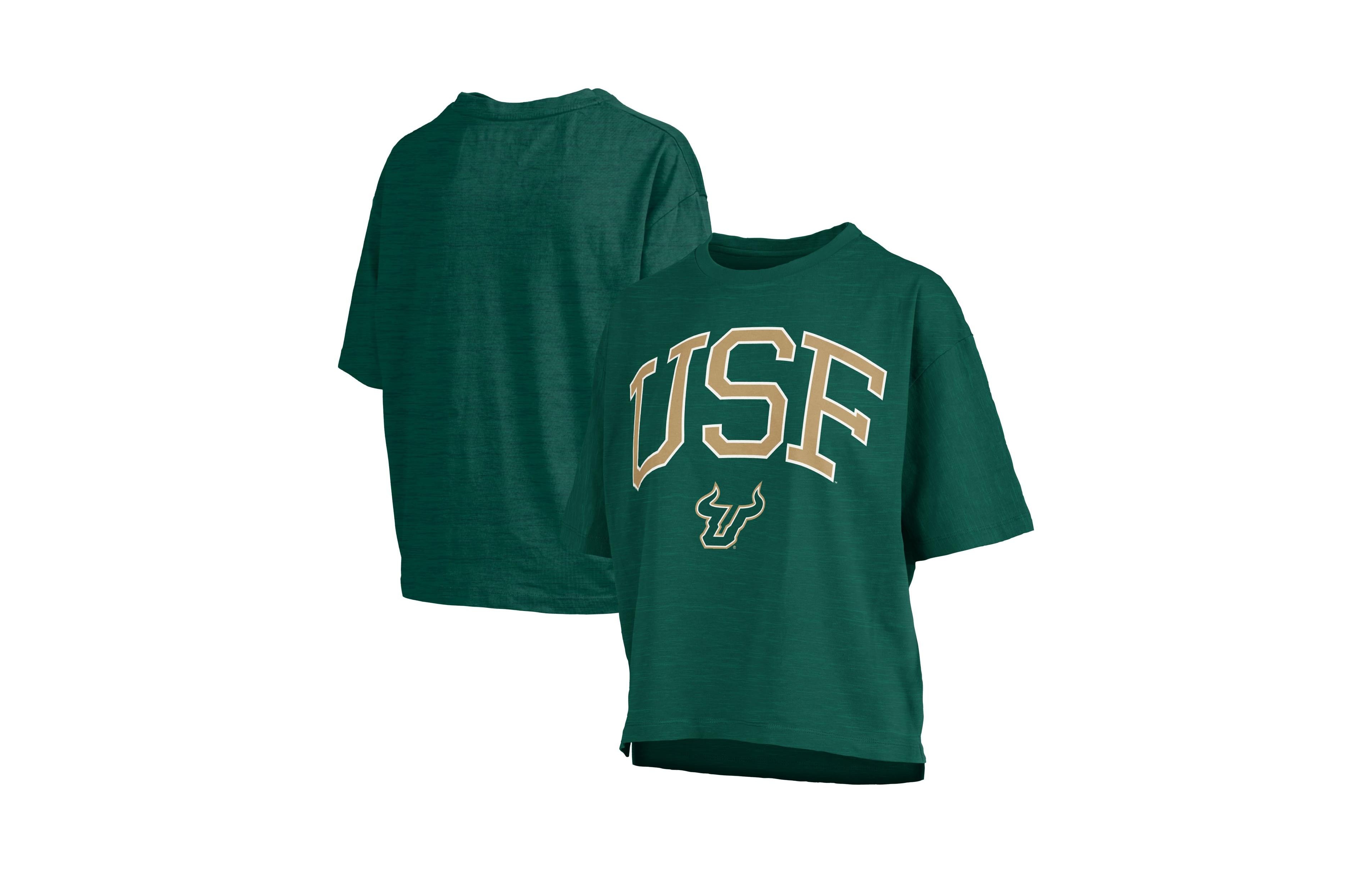 Pressbox Women's Green South Florida Bulls Oversized Nelson Arch Over Logo Slub T-Shirt