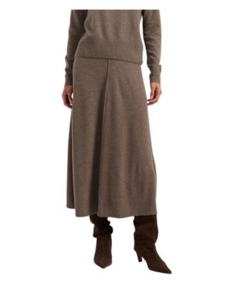 Women's Wool-Cashmere-Blend High-Waisted A-Line Ribbed Midi Skirt
