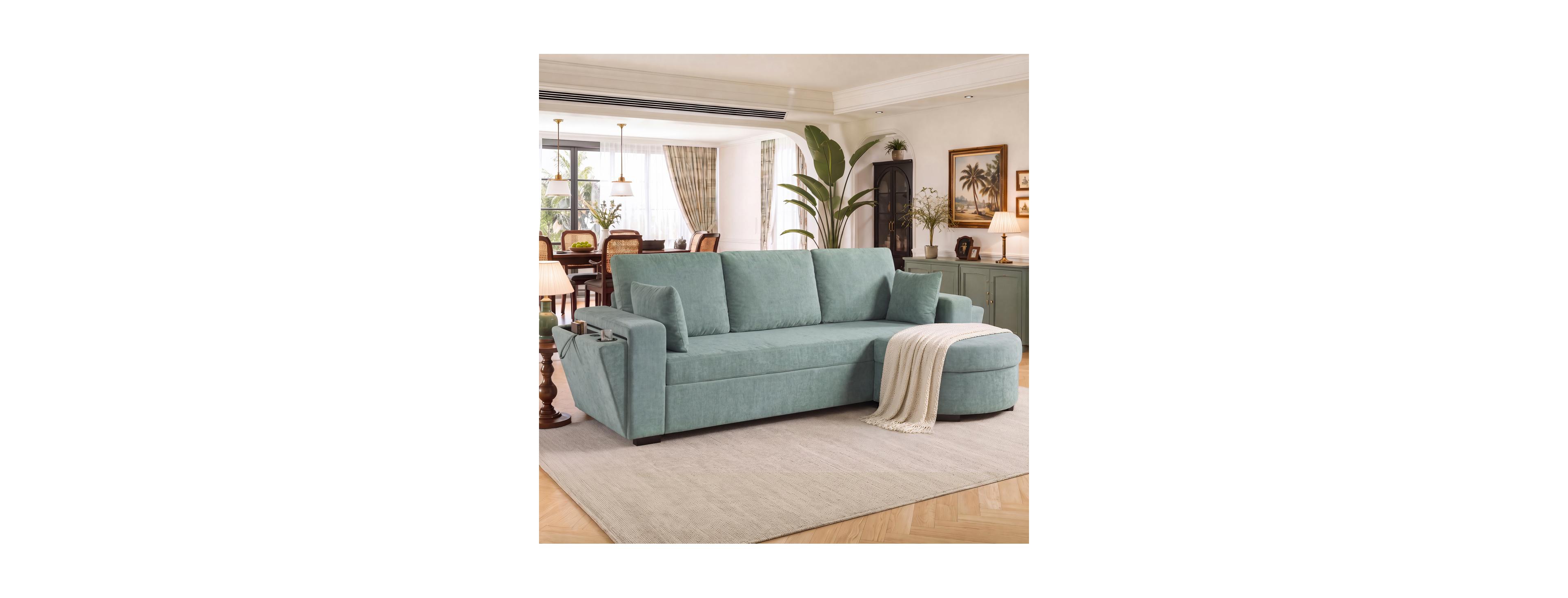 Streamdale Furniture 94inch 3-Seater Chenille Sectional Sofa with Storage Ottoman and Usb Ports