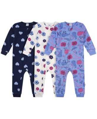 Baby Girls' 3-Pack 12M - 18M Footless Fleece Pajamas, Hearts,