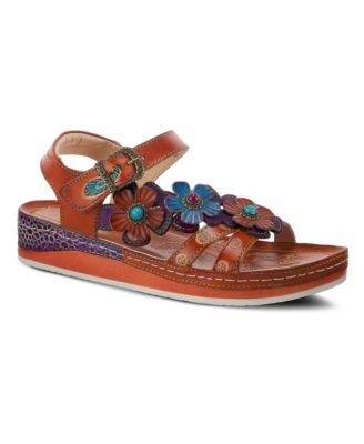 Women's Goodie Hand-Painted Leather Ankle Strap Wedge Sandals