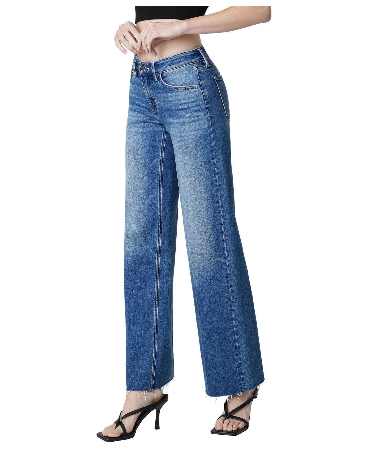 Женские джинсы Flying Monkey Fine Mid Rise Wide Leg Raw Hem, цвет: Синий — фото 4