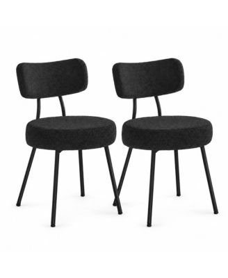 Set of 2 Dining Chairs with Teddy Fleece Upholstery and Steel Frame