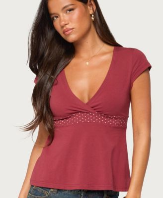 Women's Arla Polka Dot V Neck Top