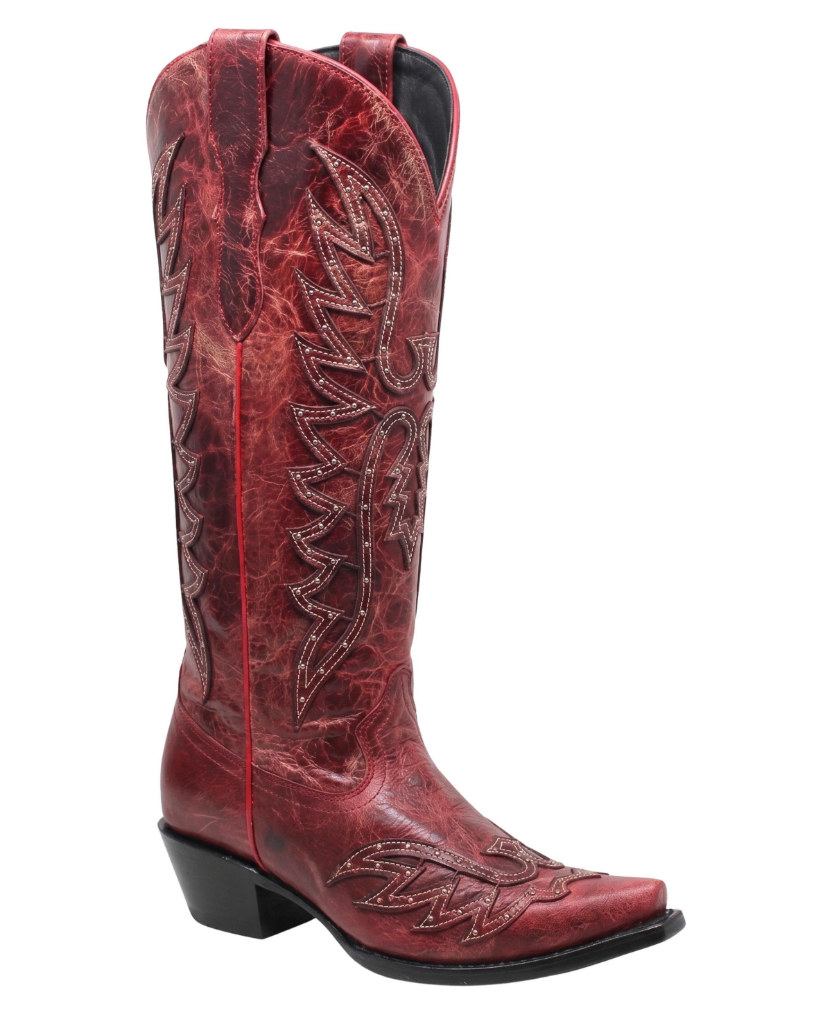 Nortalie Women's Sol Western Cowboy Pointed Toe Knee High Boots - Red