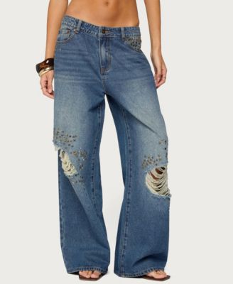 Women's Eunia Low-Rise Baggy Studded Jeans