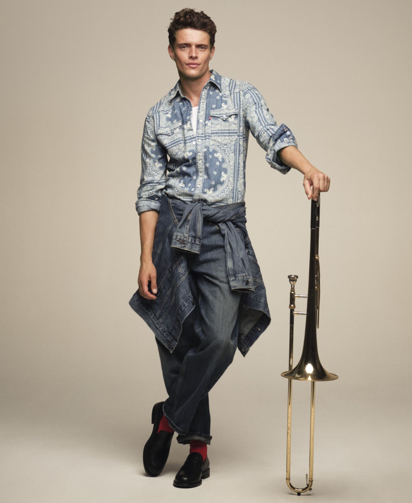 Мужская рубашка Levi's Macy's 100th Parade Western Long-Sleeve Button-Down, цвет: С принтом индиго — фото 5
