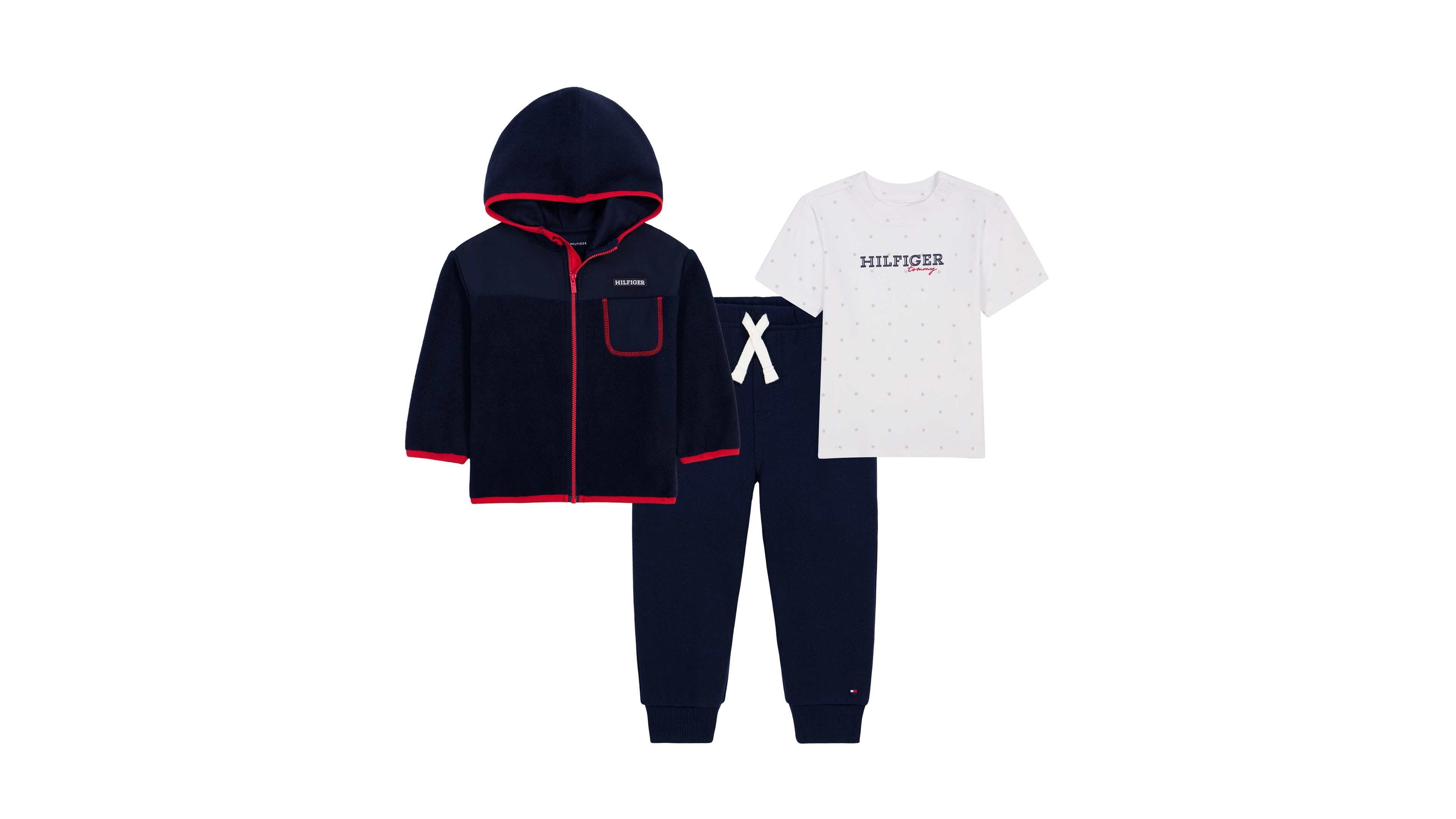 Tommy Hilfiger Baby Boys' Hooded Full-Zip Jacket, T-Shirt and Jogger Pants, 3-Piece Set