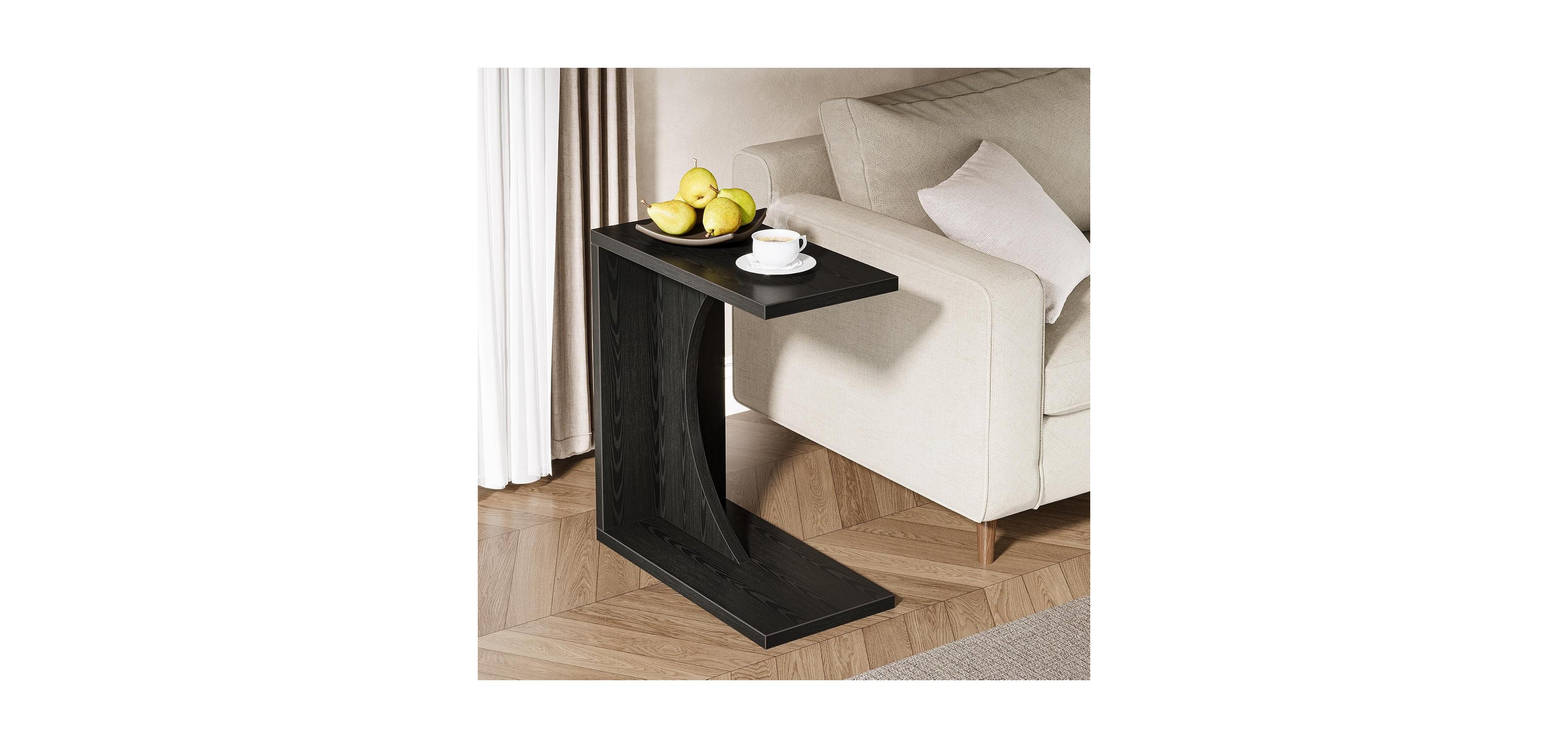 Tribesigns C-Shaped End Table beside sofa