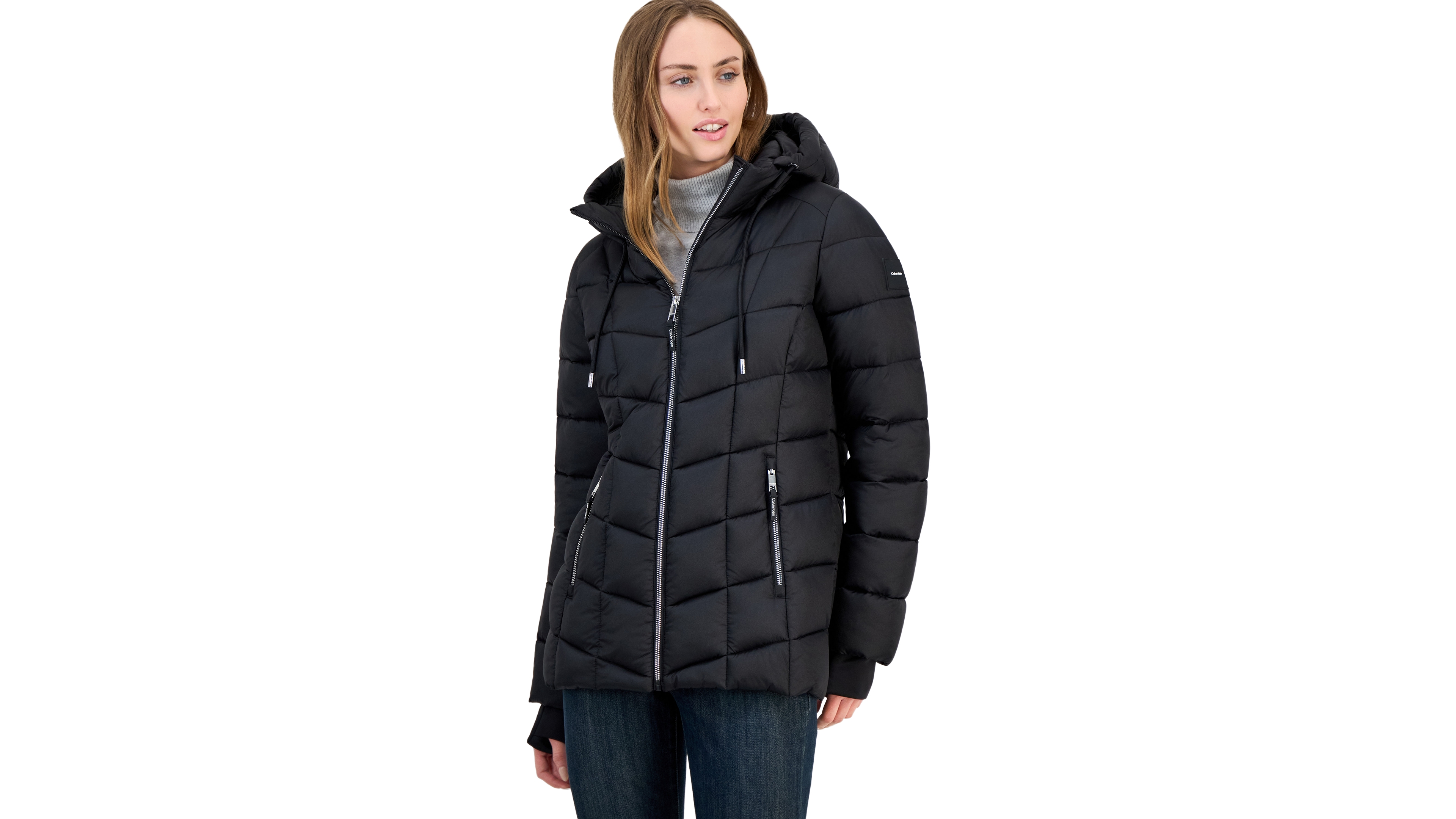 Calvin Klein Women's Packable Hooded Drawstring Puffer Jacket