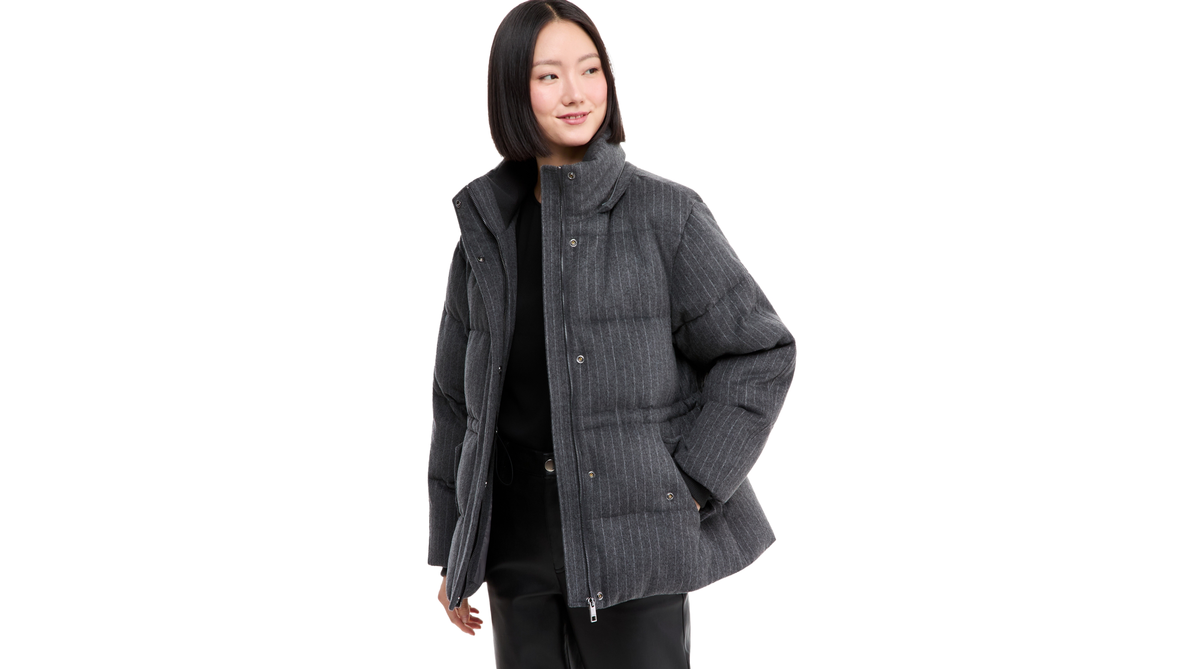 Calvin Klein Women's Pinstripe Quilted Hooded Puffer Coat