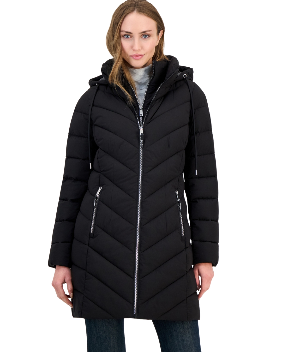 Calvin Klein Petite Hooded Packable Puffer Coat - Black