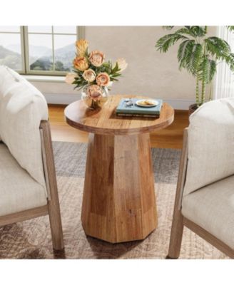 Round Pedestal End Table, Farmhouse Couch Side Table, Wooden Drink Stand