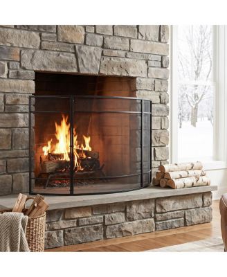 51 Inch Black Metal Curved Freestanding Spark Guard Fireplace Screen