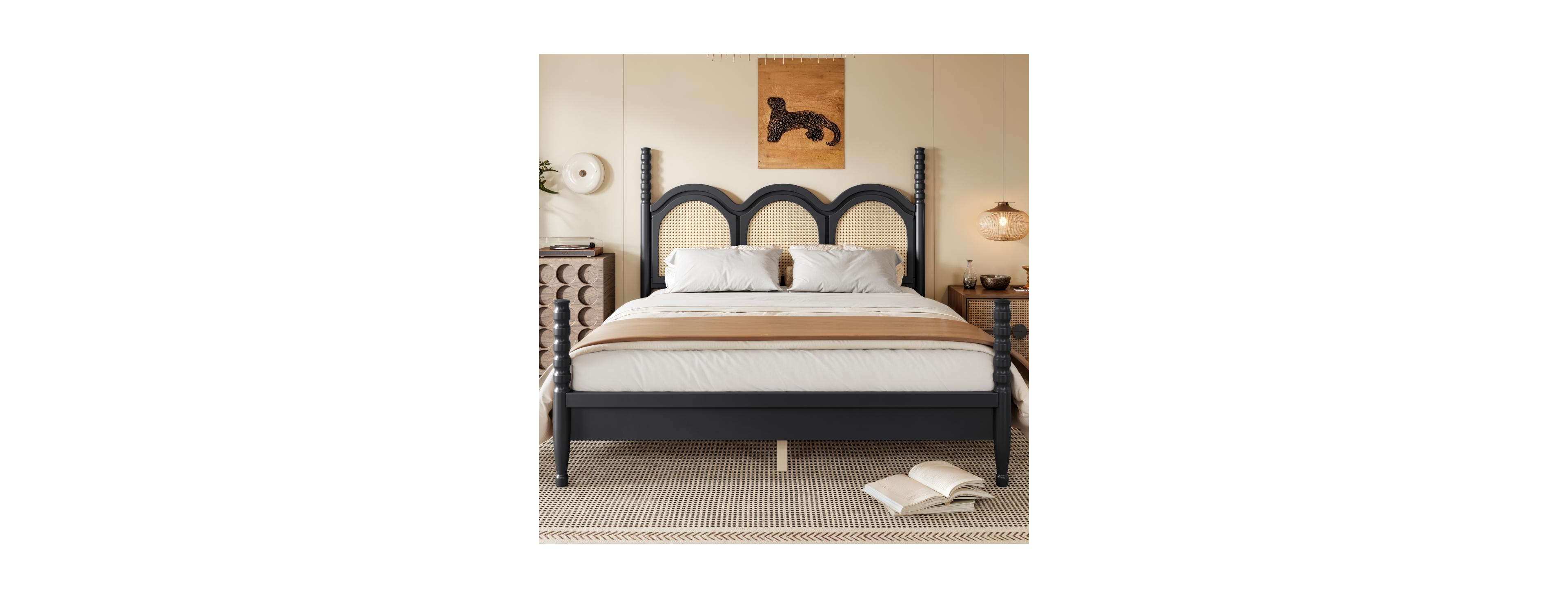Streamdale Furniture Queen Size Platform Bed with Arched Woven Headboard