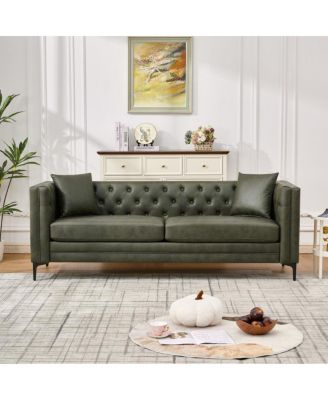 83" 3-Seater Tufted Tech Fabric Sofa with Metal Legs