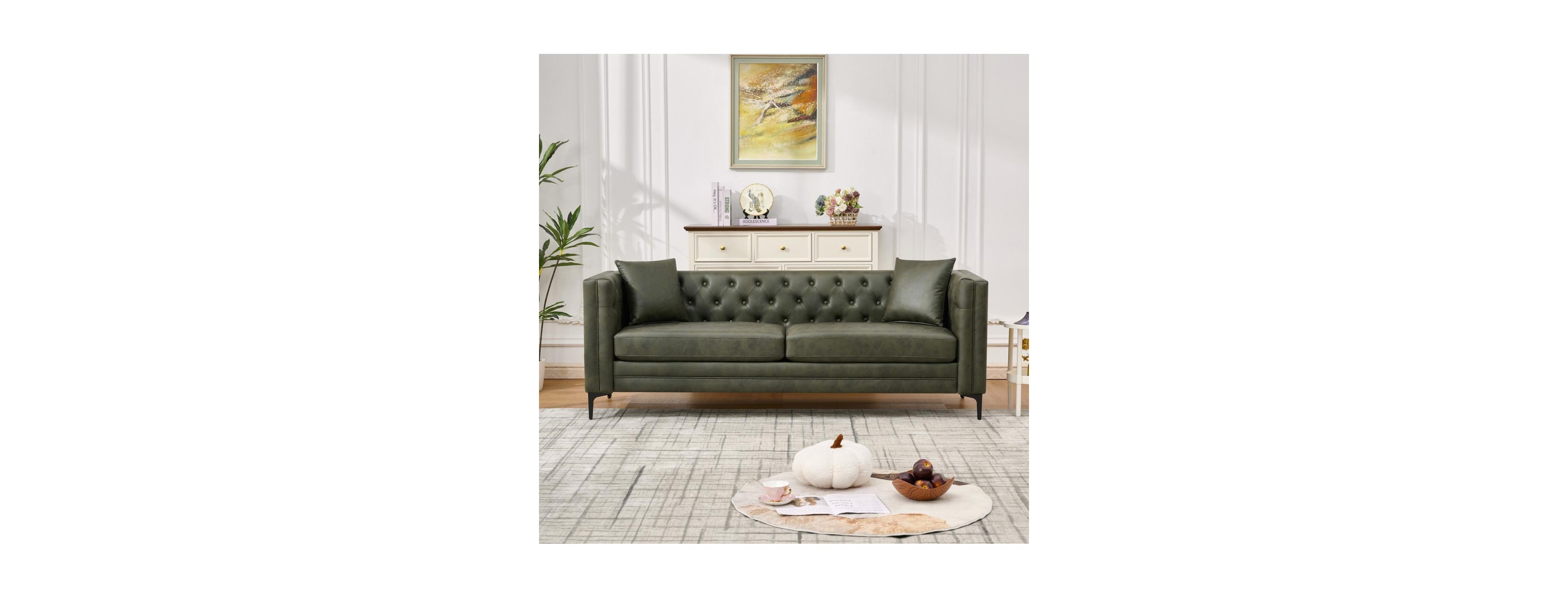 Streamdale Furniture 83" 3-Seater Tufted Tech Fabric Sofa with Metal Legs