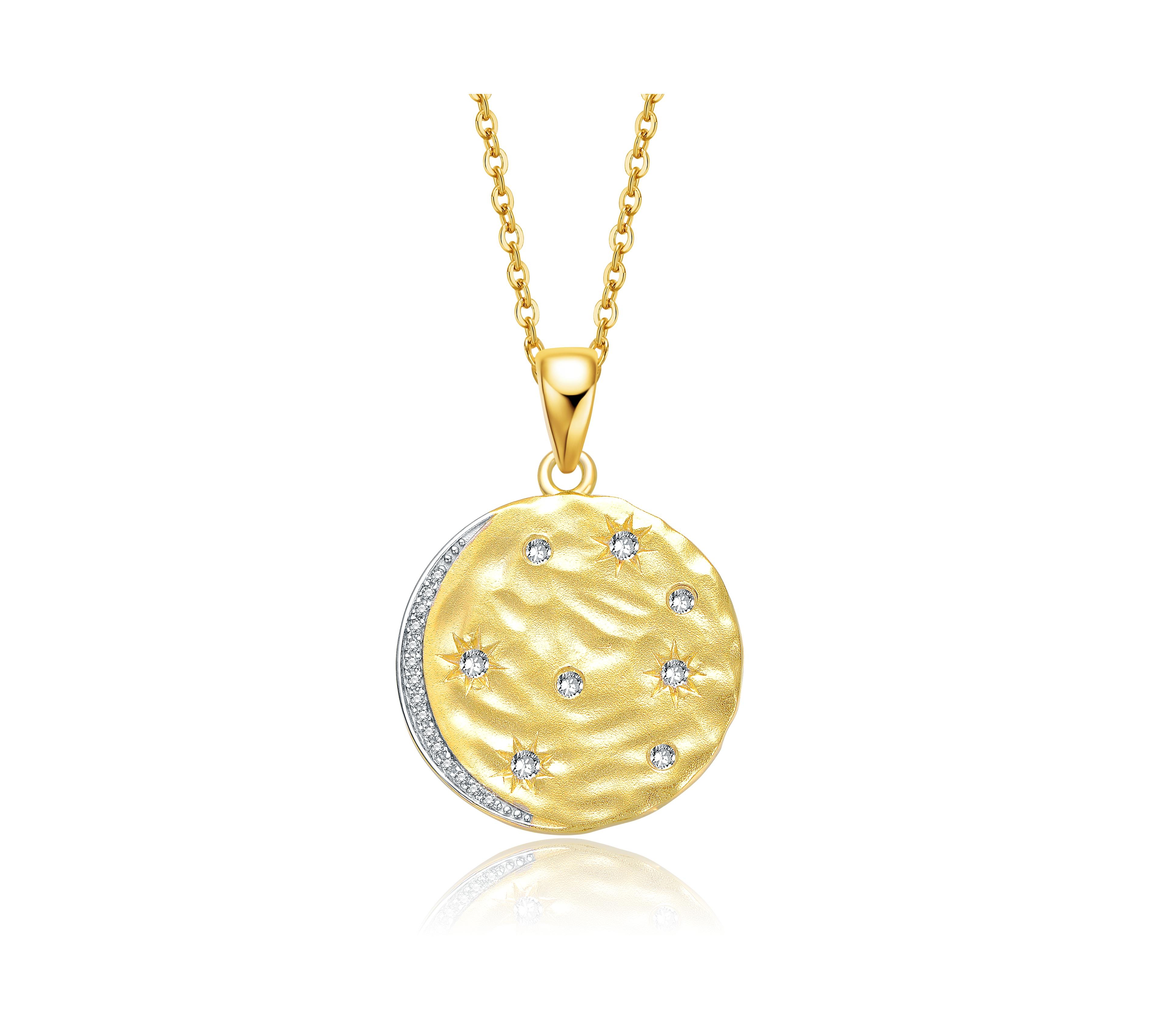 Rachel Glauber 14K Gold Plated Sparkling Cz Crescent Pendant Necklace