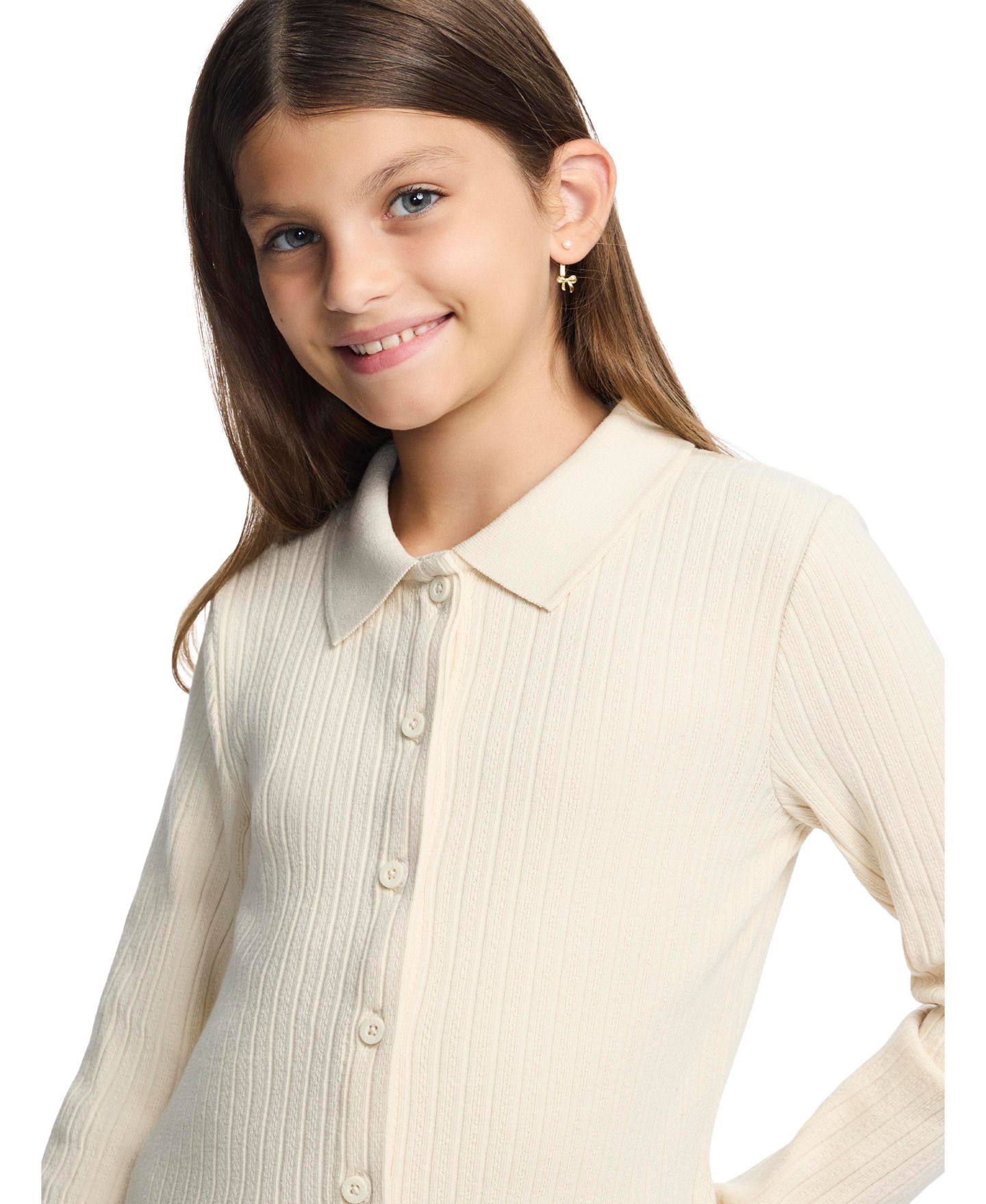 Кардиган Calvin Klein Long-Sleeve Pointelle для девочек, цвет: Turtledove — фото 3