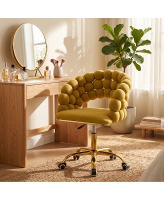 Velvet Bubble Back Desk Chair, Adjustable Swivel Vanity Chair with Wheels