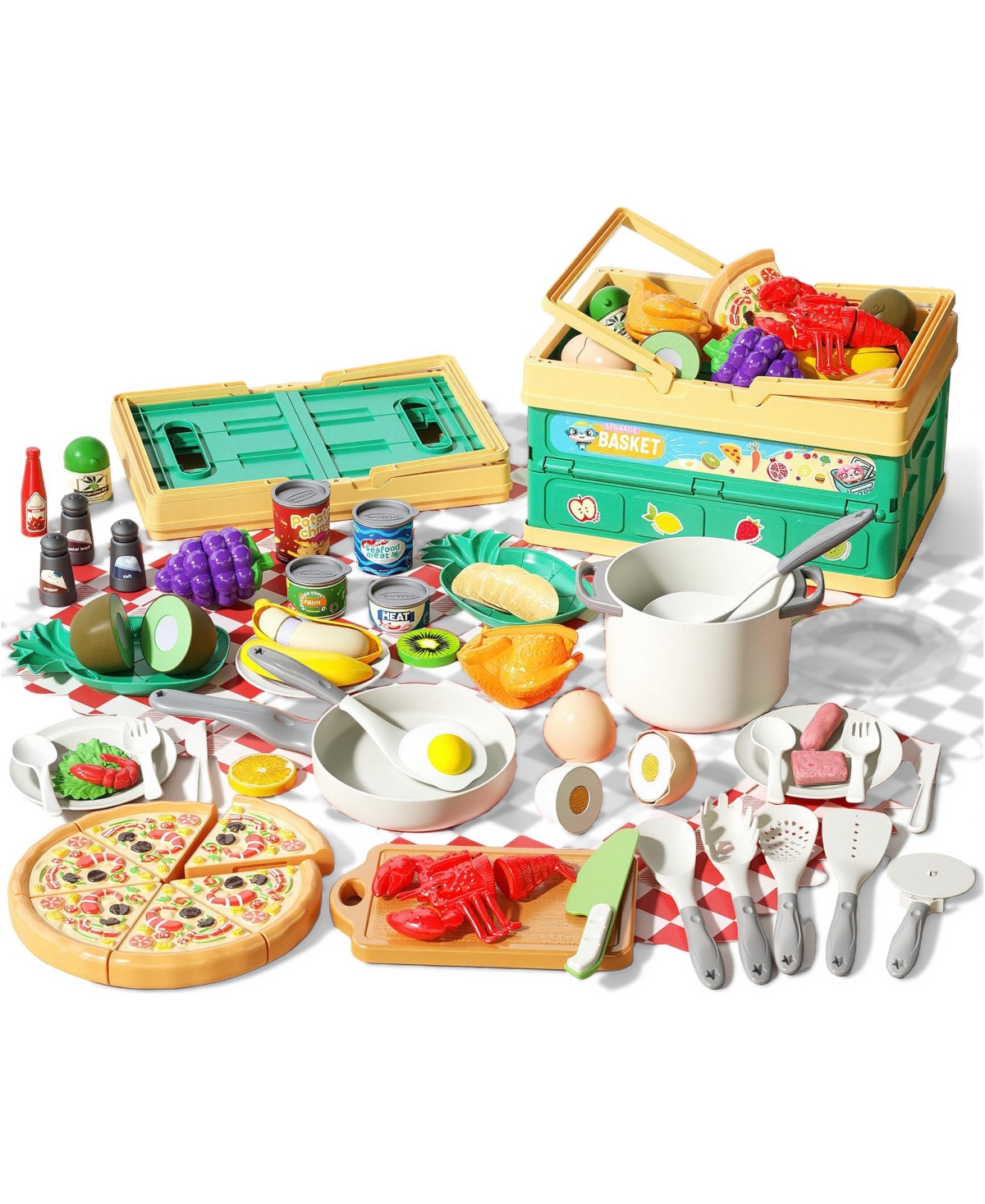 Gnuadz Kitchen Cookware Play Food 80-Piece Set, Ages 3+ - White