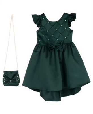 Girls' 2T-6X Fit-and-Flare High-Low Imitation Pearl-Accented Basket-Weave Dress and Purse, 2-Piece Set 