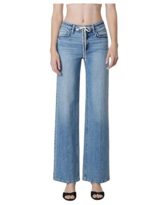 Women's High-Rise Wide-Leg Drawstring Waist Tie Jeans