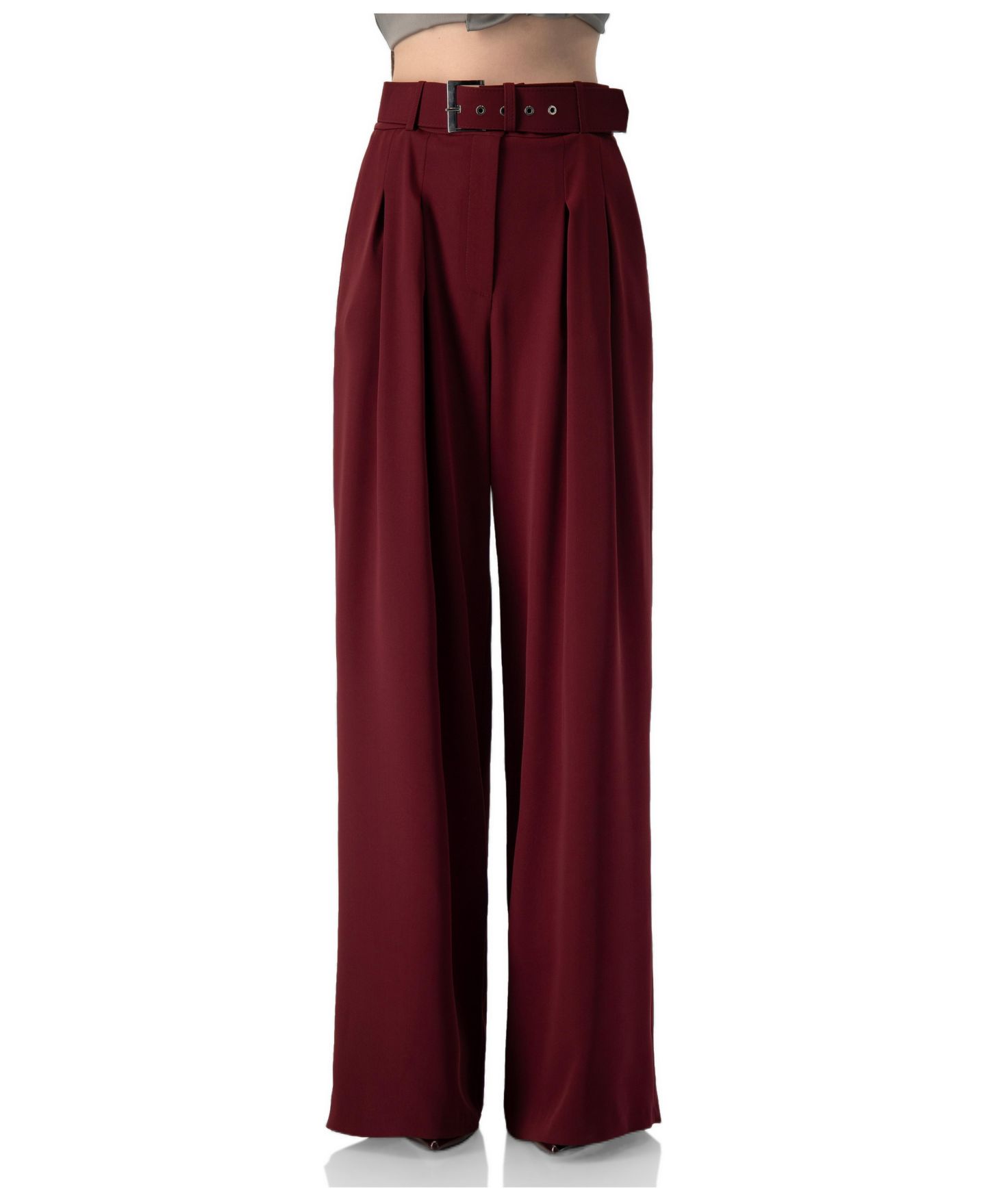 Женские брюки Ivonne High-Waisted Wide-Leg Pleated, цвет: Винный — фото 1