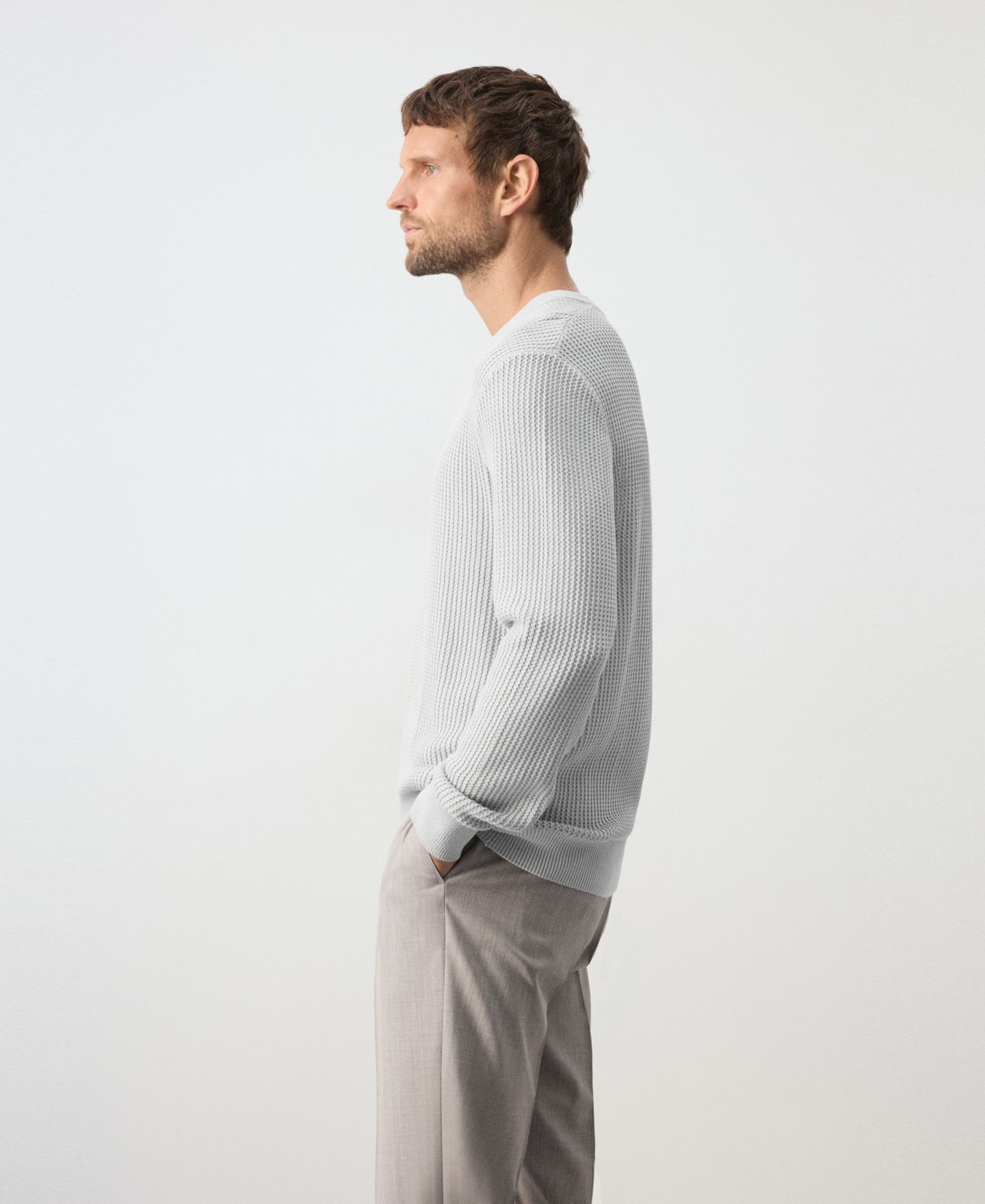 Мужской свитер Mango Bilbo Cotton Crewneck Ribbed, цвет: Ледяной серый — фото 2