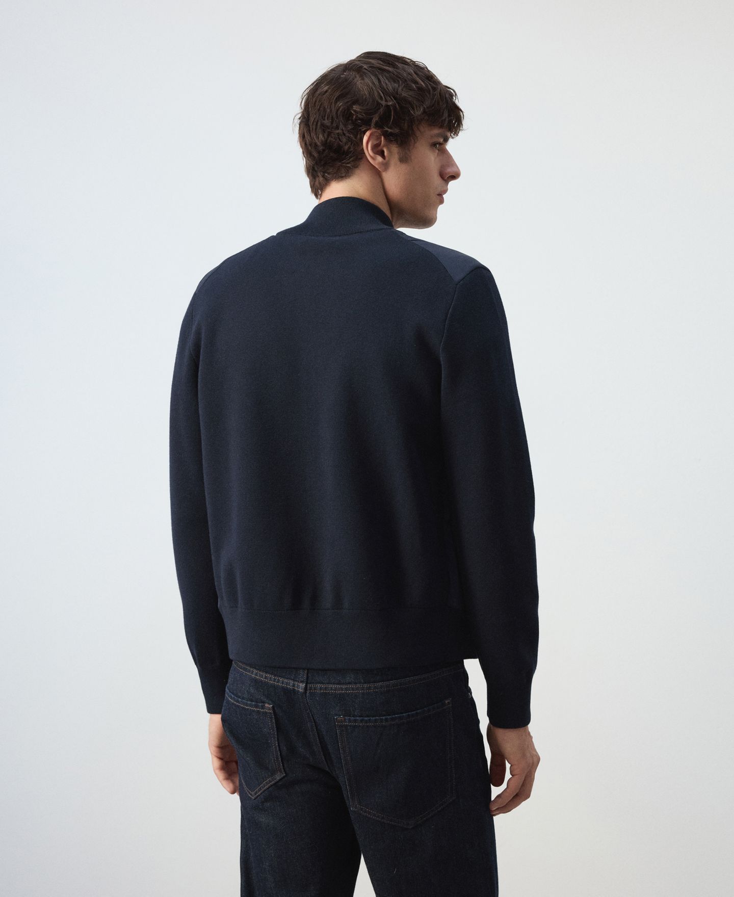 Мужской кардиган Mango Aston Full-Zip Mock-Neck, цвет: Тёмно-синий — фото 5