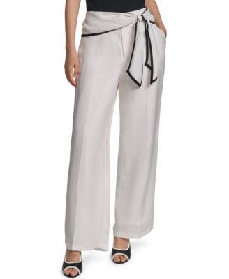 Women's Wide Leg Linen-Blend Belted Pants