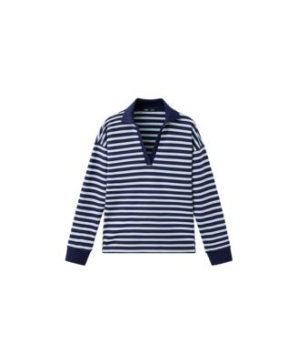 Women's Striped Polo-Neck Sweater