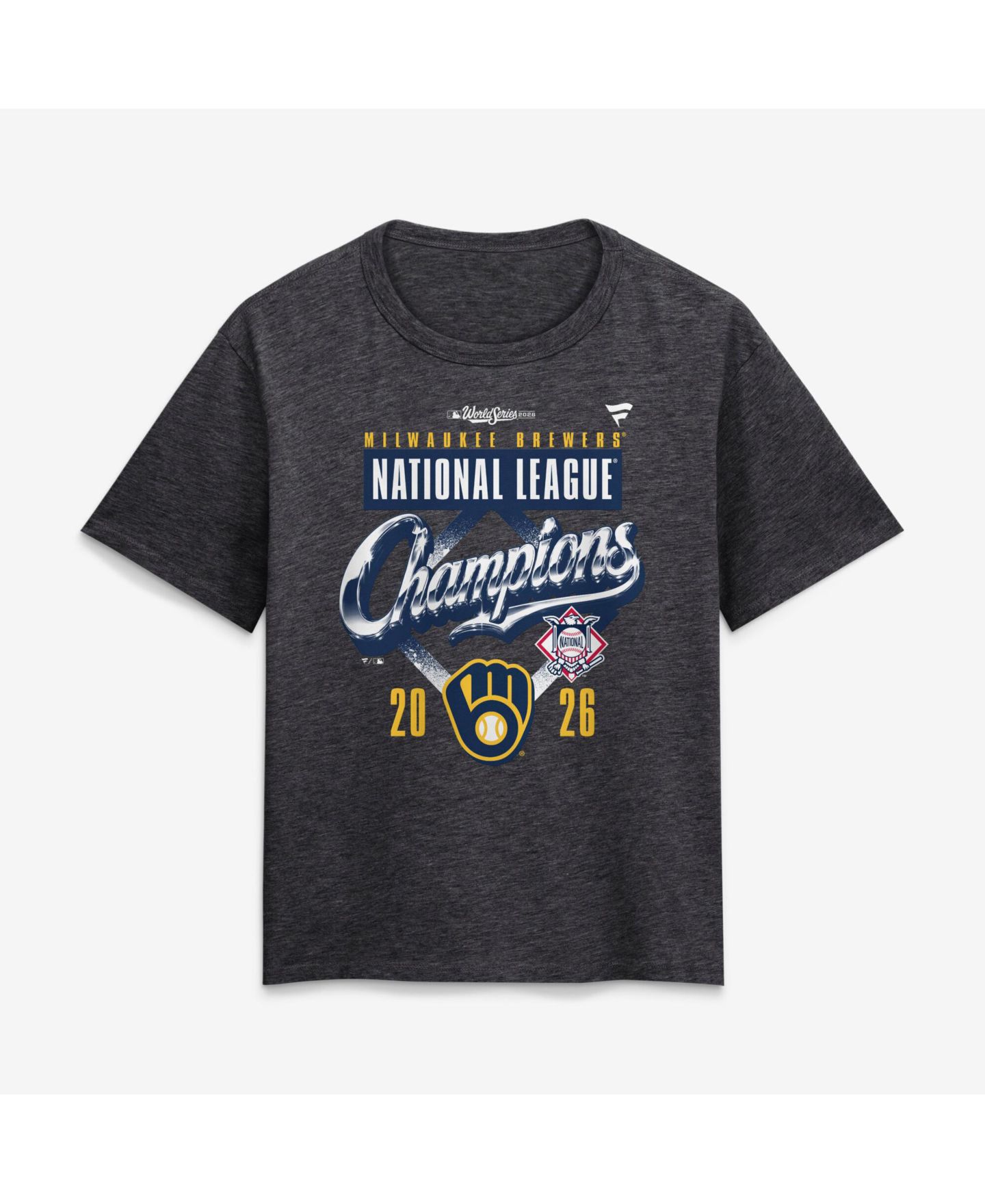 Женская футболка Fanatics Heather Charcoal Milwaukee Brewers 2026 National League Champions Locker Room — фото 1