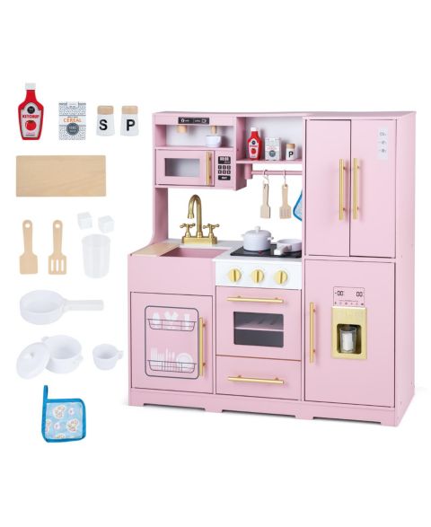Детская игрушка Costway Wooden Play Kitchen with Realistic Lights and Sounds, от 3 лет, цвет: Розовый