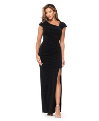 Women's Asymmetric Neckline Glitter Long Gown