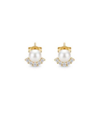 Cultured Pearl and Cubic Zirconia Gold-Tone Stud Earrings