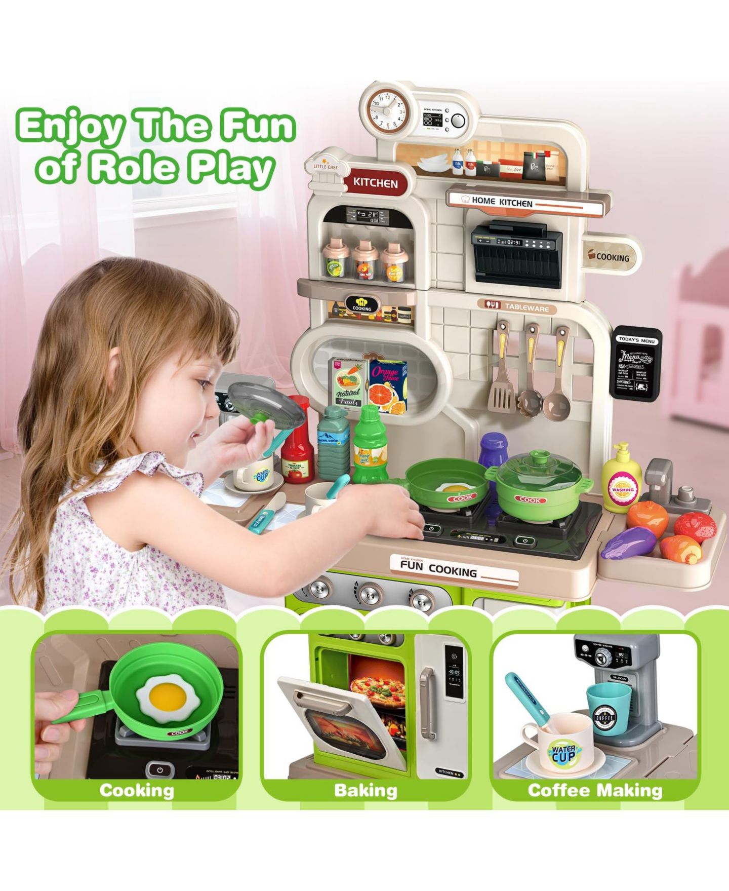 Детский игровой набор GNUADZ Light & Sound Working Sink Kitchen Playset, 3–5 лет, цвет: Зелёный — фото 5