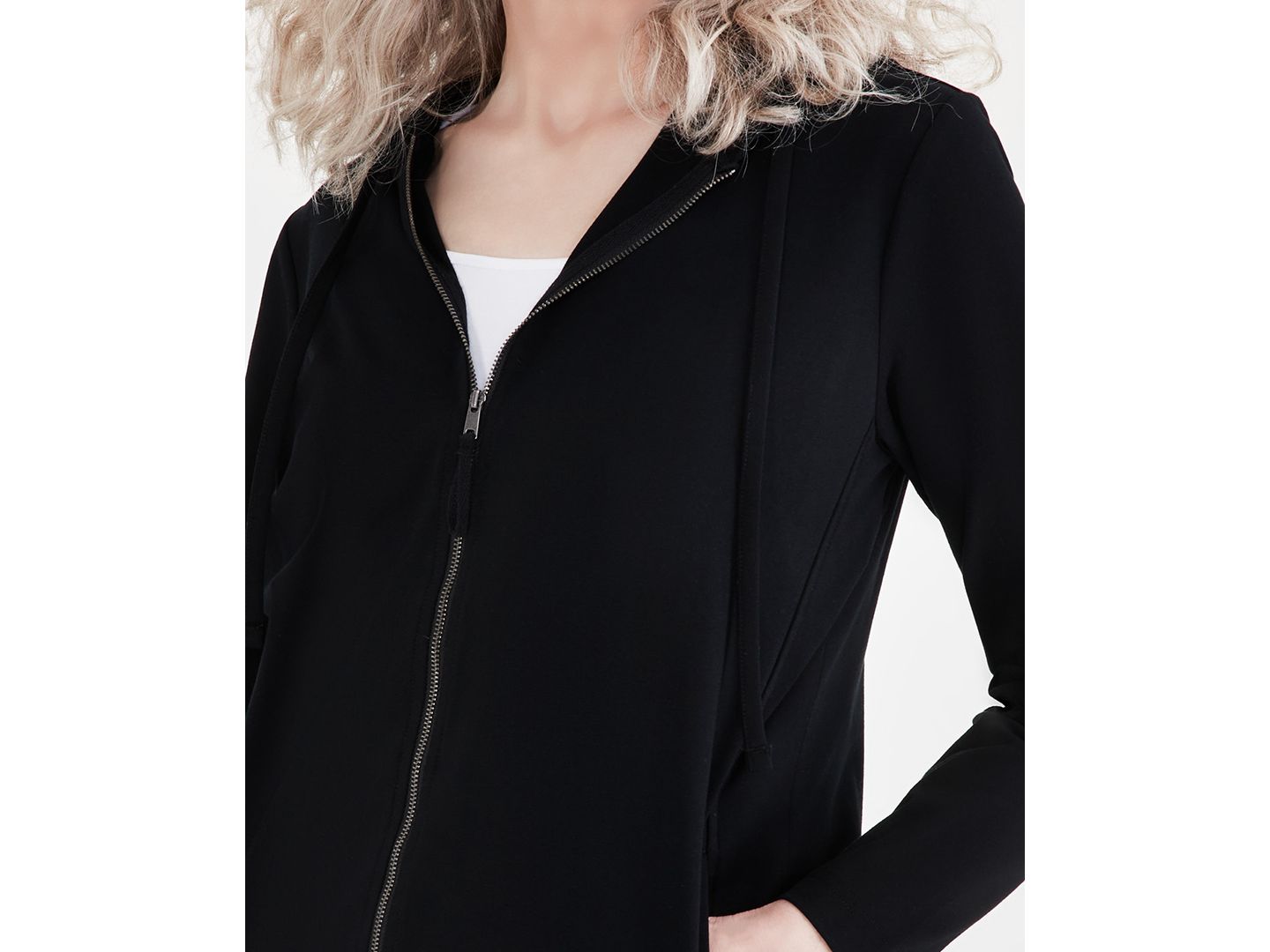 Женское худи Style & Co Petite Zip-Front Long-Sleeve, цвет: Глубокий чёрный — фото 3