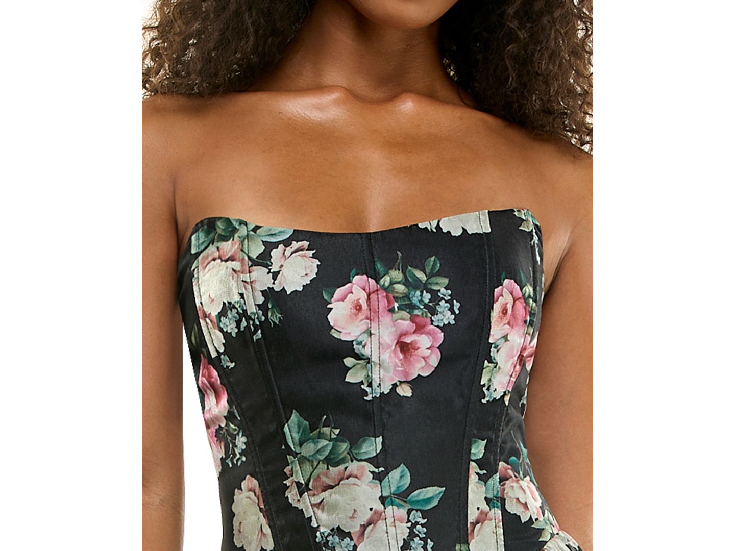 Женское платье SENI & CADE Juniors' Floral Corset-Detailed Midi, цвет: Чёрный / Зелёный — фото 4