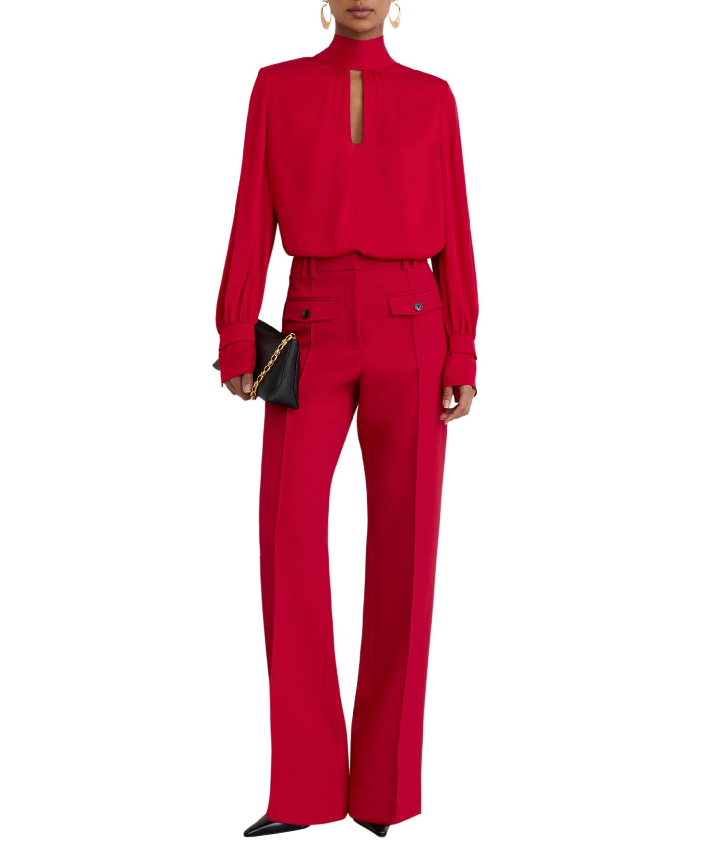 Женская блузка REISS Kenny High-Neck Long-Sleeve Keyhole, цвет: Красный — фото 3