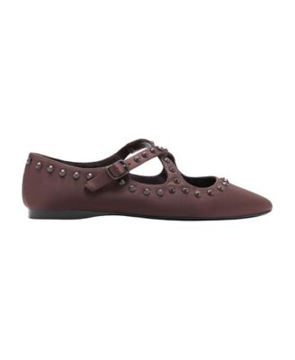 Satin Studded Buckle-Closure Ballerinas