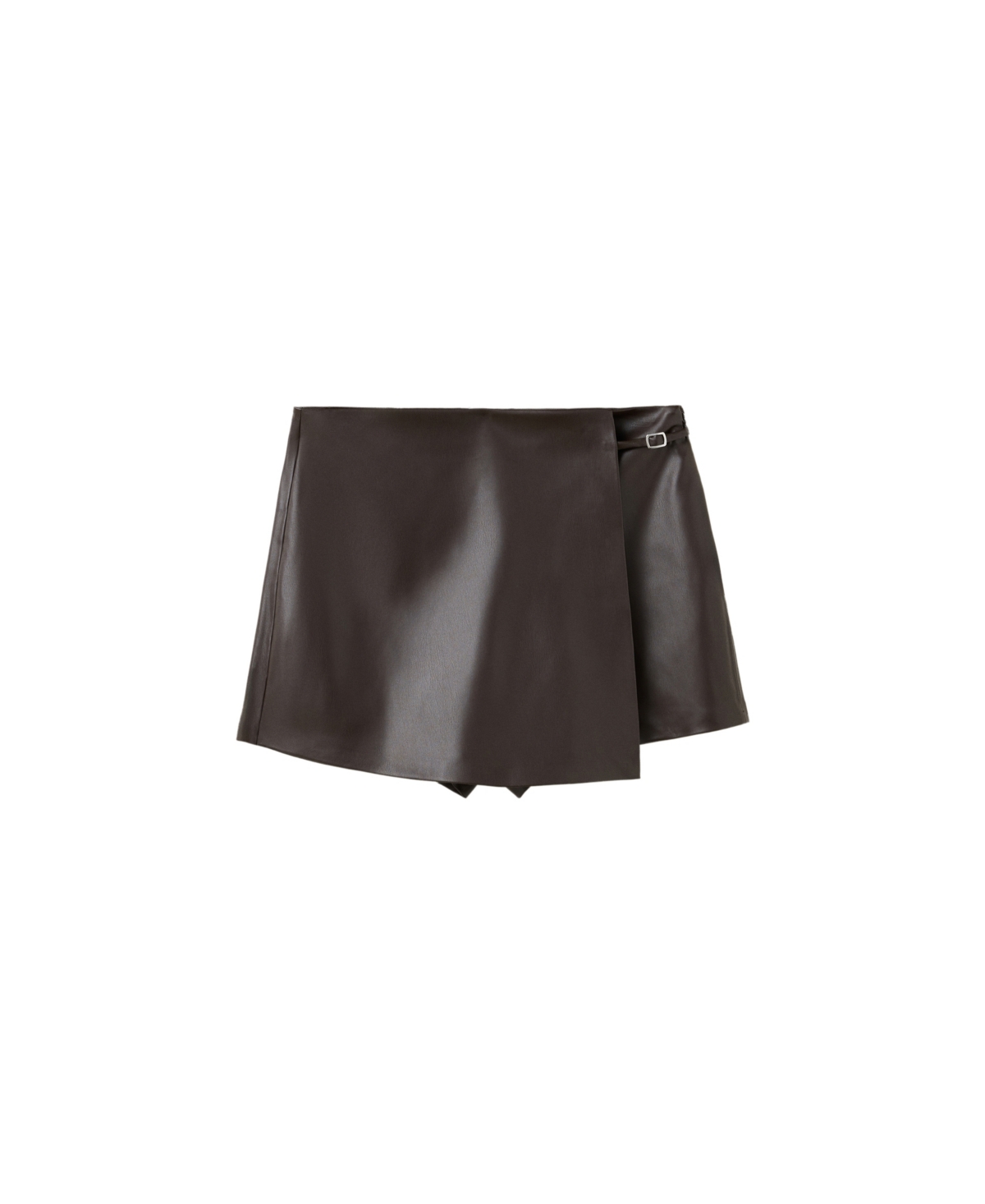 Mango Women's High-Waisted Mini Buckle Faux Leather Skort - Chocolate