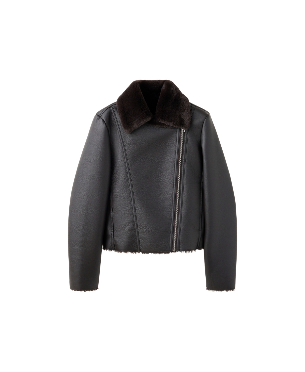Mango Women's Cadi Long-Sleeve Faux-Fur Biker Jacket - Chocolate
