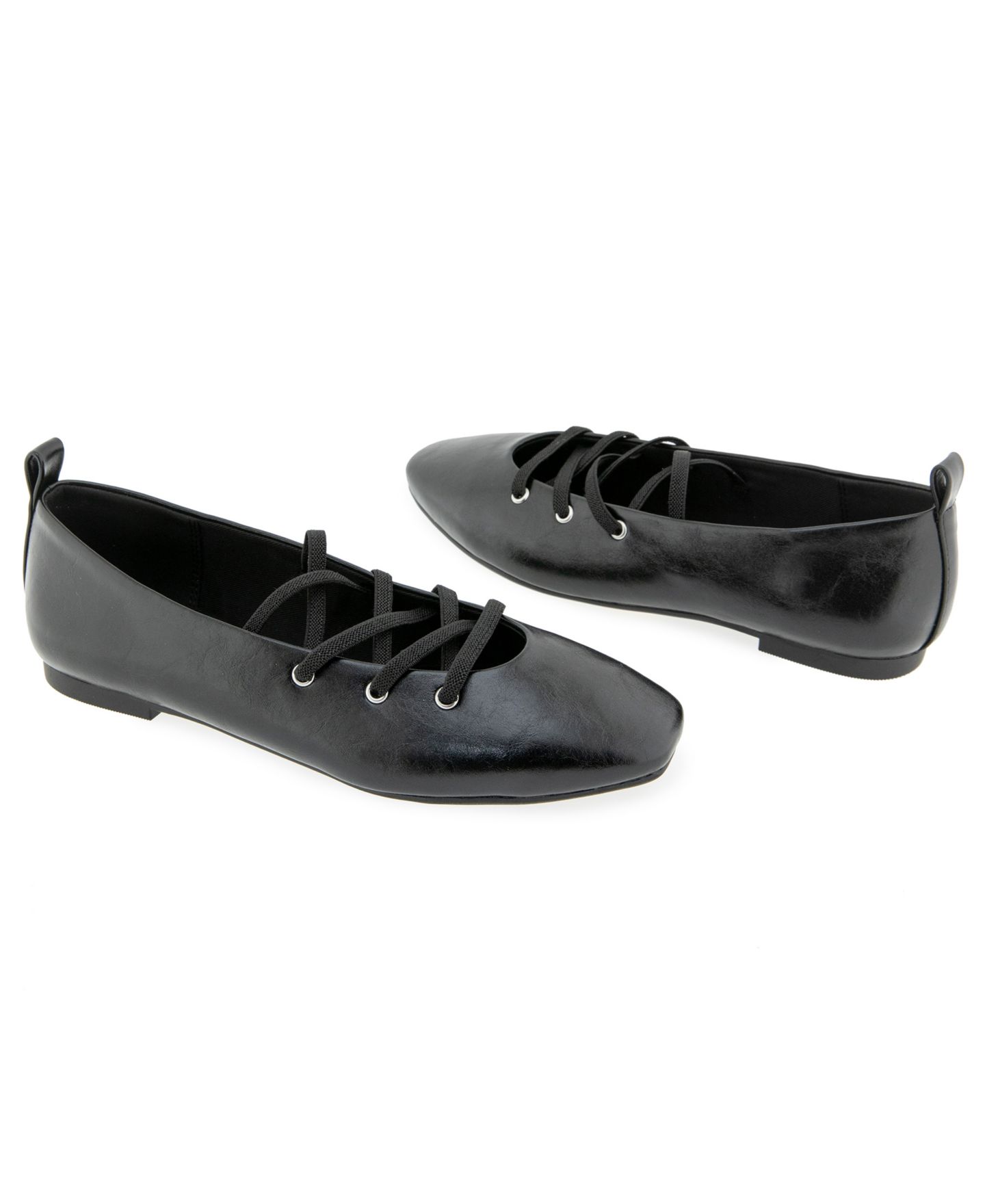 Женские балетки Kenneth Cole Reaction Maxima Square Toe Lace-Up Faux Leather Ballet, цвет: Чёрный — фото 7