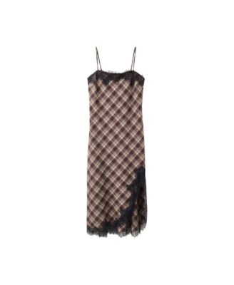Women's Lace-Trim Plaid Midi Dress
