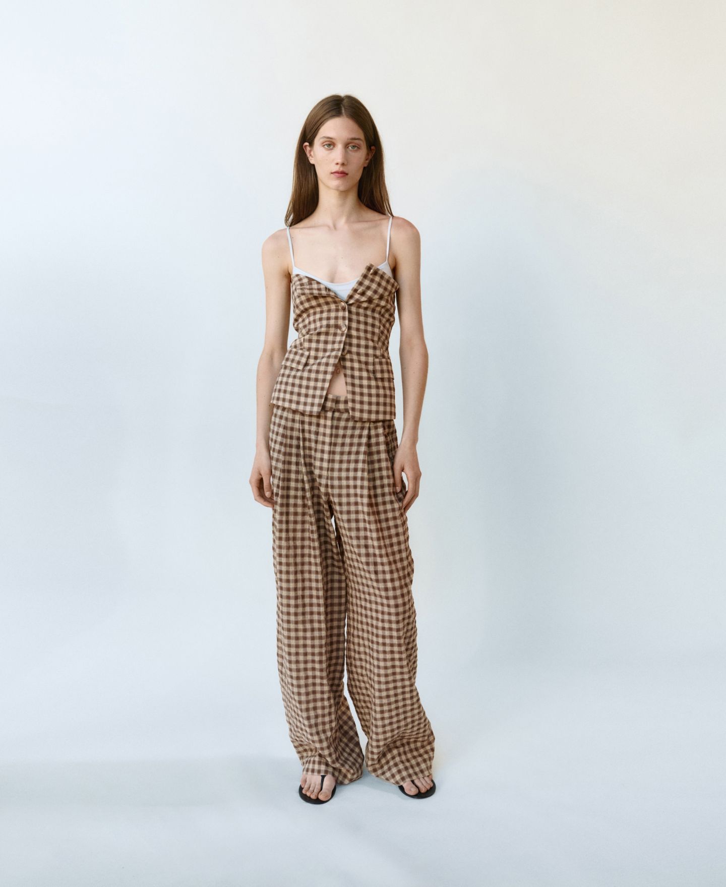 Женский топ Mango Gingham Strapless, цвет: Коричневый — фото 2